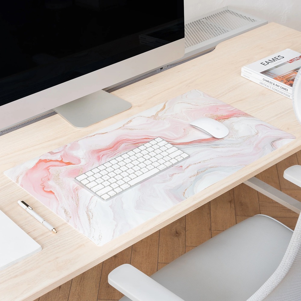 Realspace Pink Gold Marble‎ Desk Pad Protector 26x14.8 Office Mat 4781097 NEW